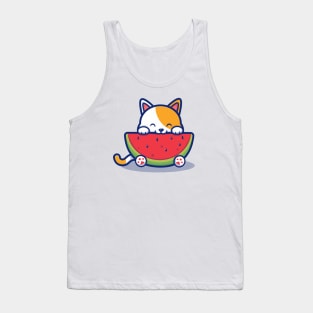 Cute Cat Eating Watermelon Tank Top